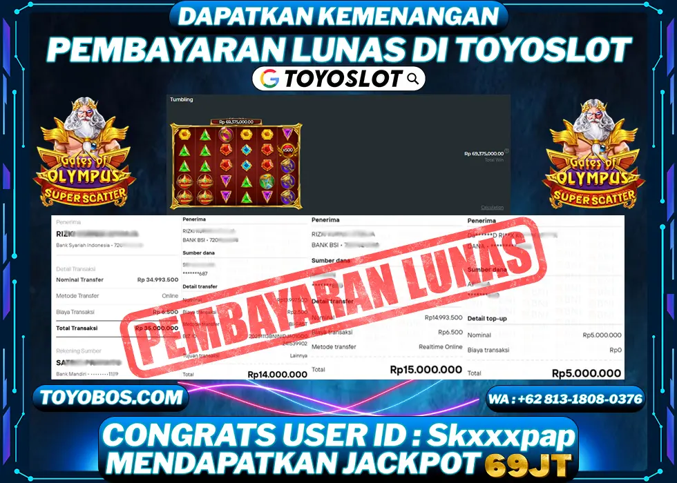 TOYOSLOT - BUKTI KEMENANGAN Gates Of Olympus Superscatter Rp69,000,000,- LUNAS